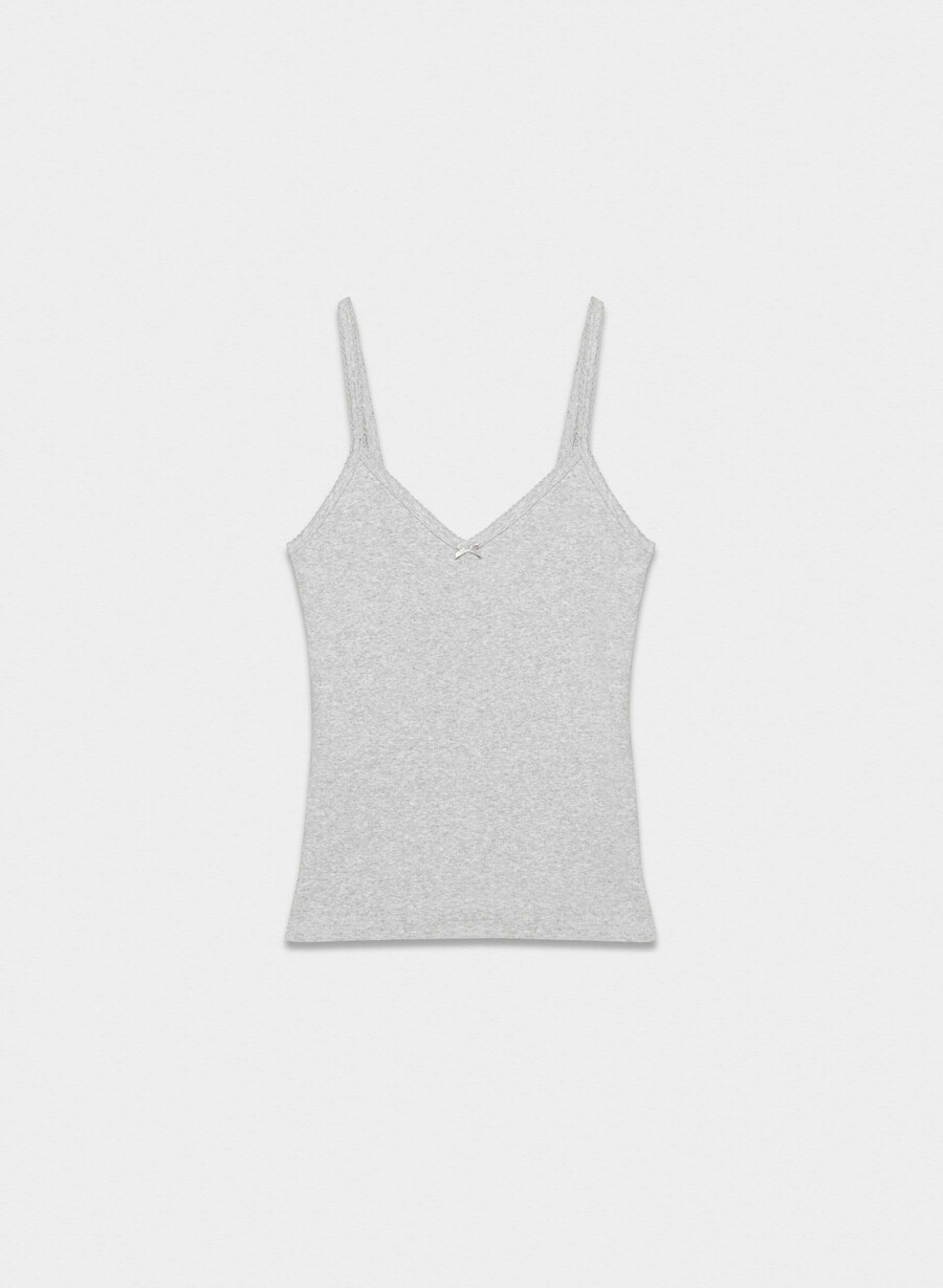 canotta con scollo a v e pizzo a coste homestretch heather chrome