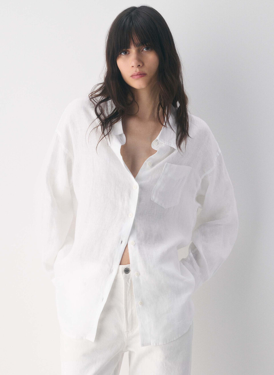 camicia in lino rilassata reminisce bianca