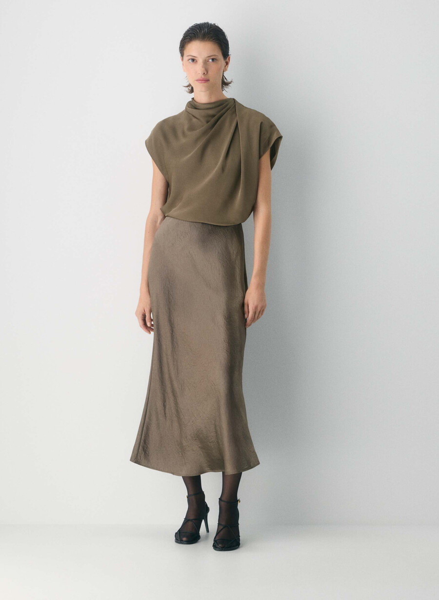 gonna lunga in raso gabbro taupe