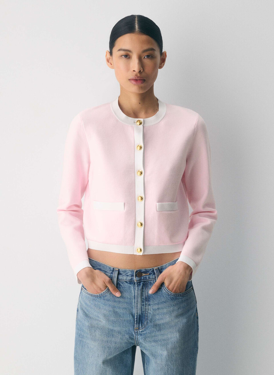 cardigan approach - wonder yarn villa pink white