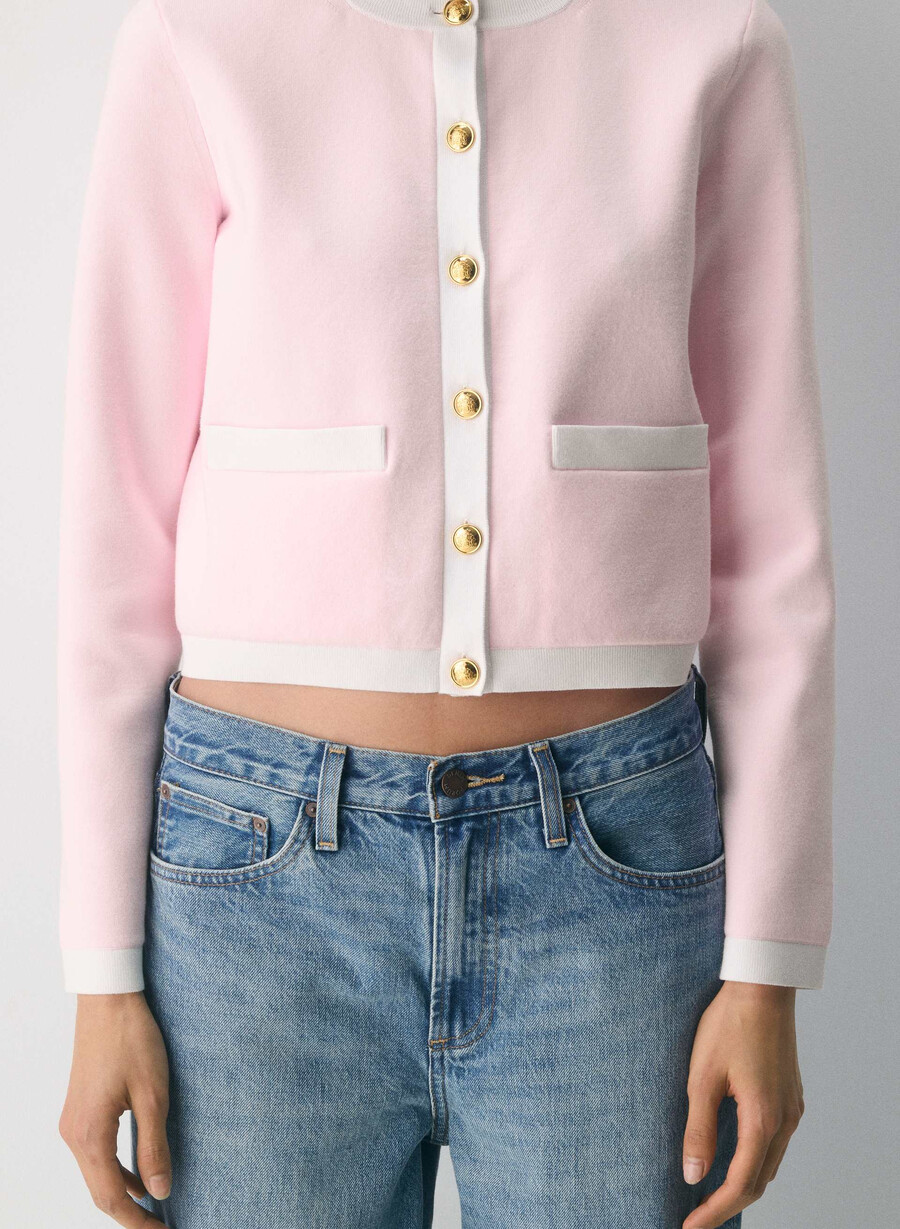 cardigan approach - wonder yarn villa pink white