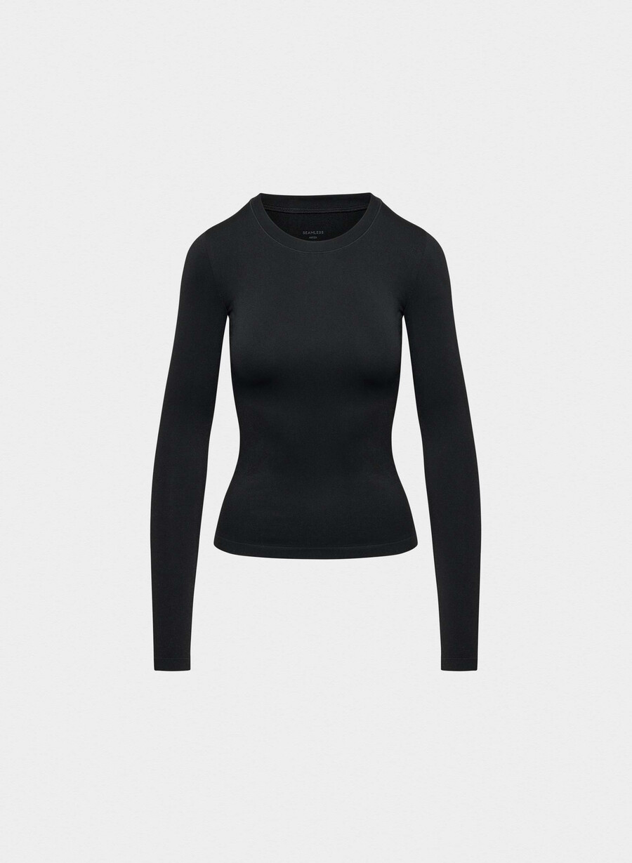 maglia a maniche lunghe willow hip liscia e senza cuciture nera