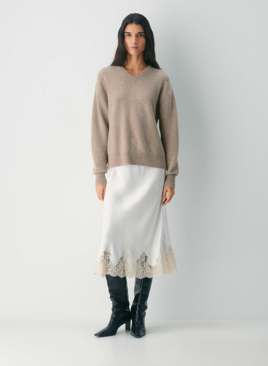 maglione essential cashmere relaxed con scollo a v non tinto hthr nmd taupe
