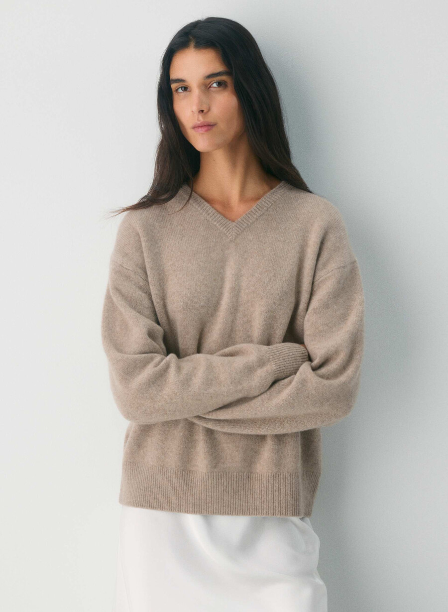 maglione essential cashmere relaxed con scollo a v non tinto hthr nmd taupe