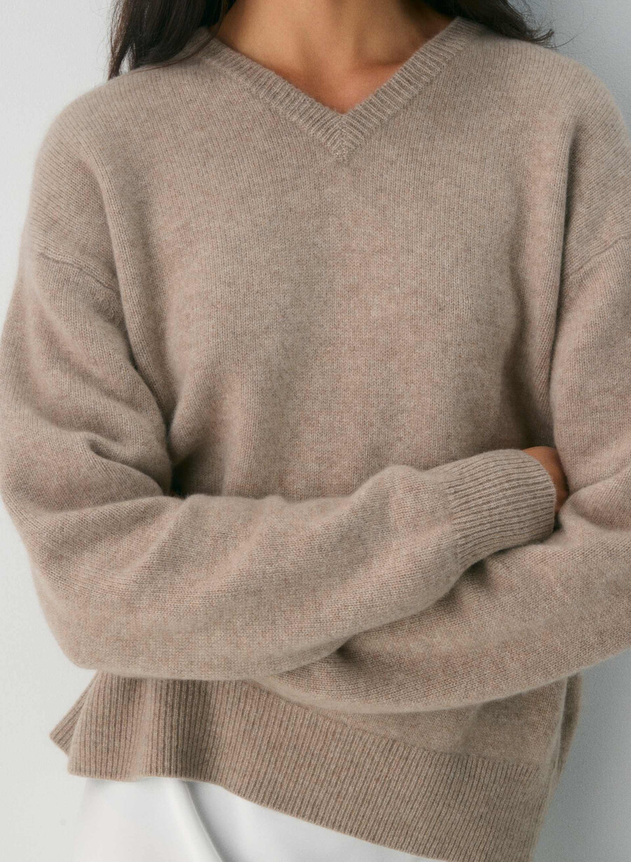 maglione essential cashmere relaxed con scollo a v non tinto hthr nmd taupe