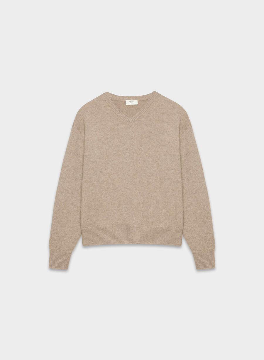 maglione essential cashmere relaxed con scollo a v non tinto hthr nmd taupe