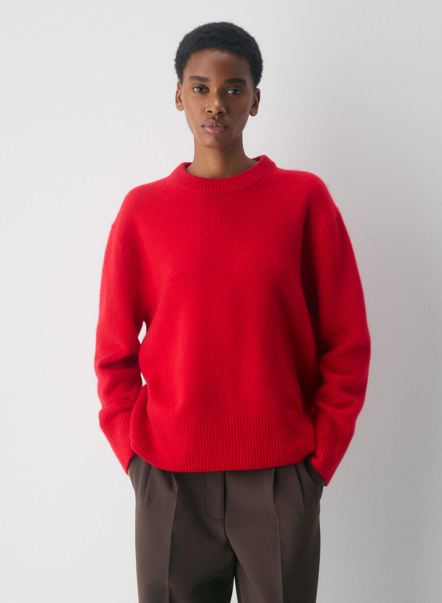 maglione oversize in cashmere felpato rosso lampeggiante