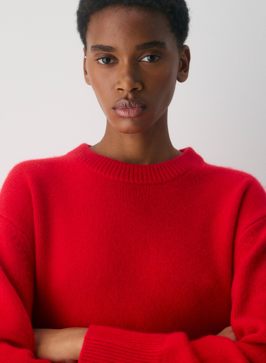 maglione oversize in cashmere felpato rosso lampeggiante