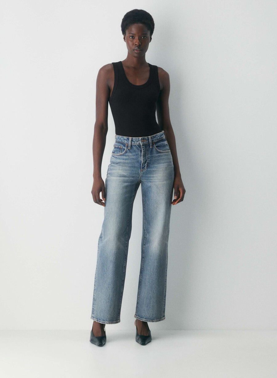 denim forum remy curve-fit hi-rise wide jean vintage blu medio