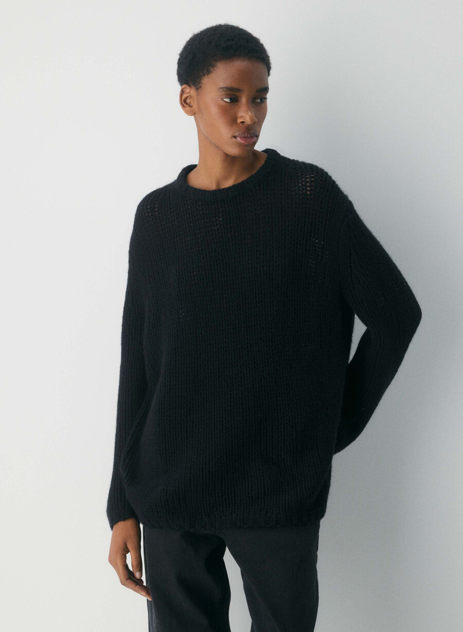 maglione oversize in cashmere e rete nero