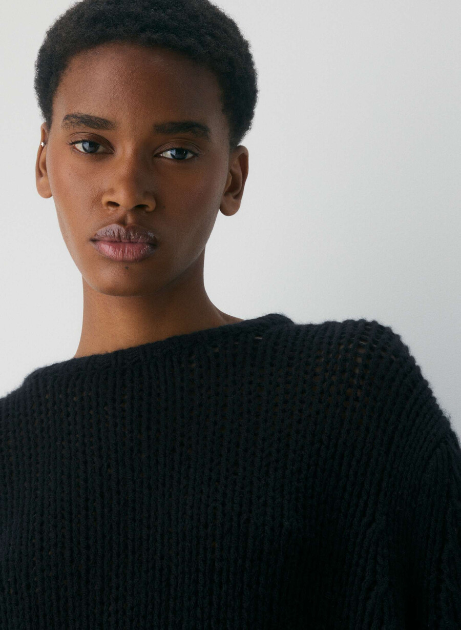 maglione oversize in cashmere e rete nero