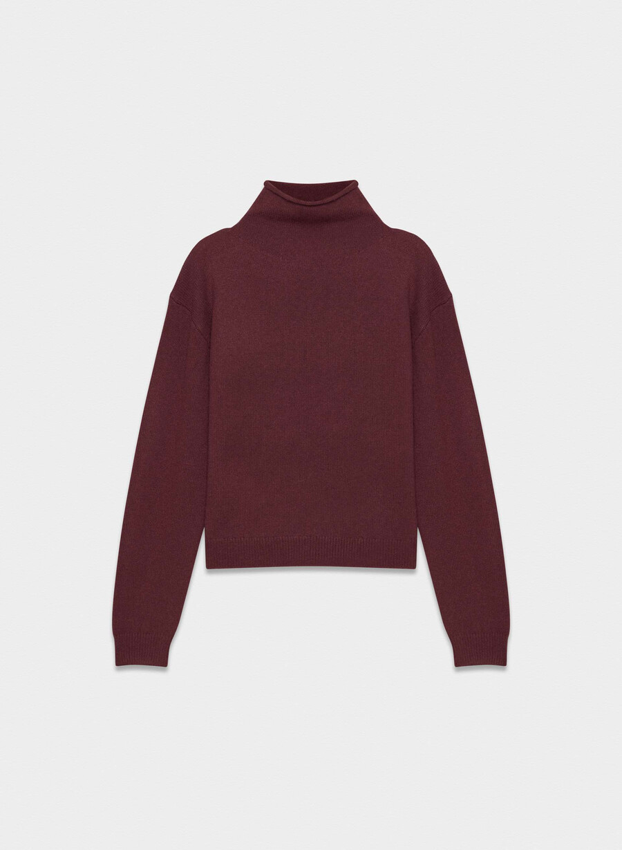 maglione a collo alto in cashmere sumac burgundy