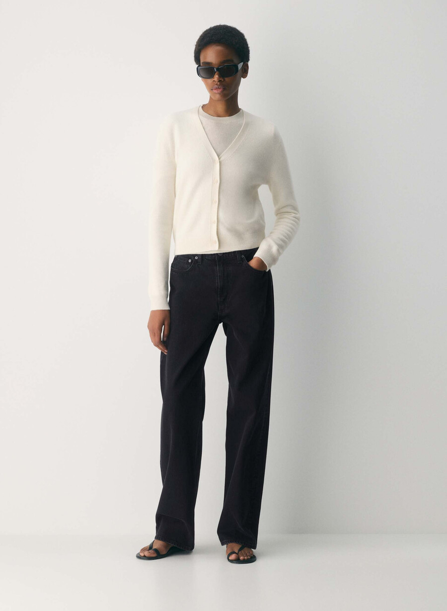 cardigan con scollo a v in cashmere nudo betulla chiara