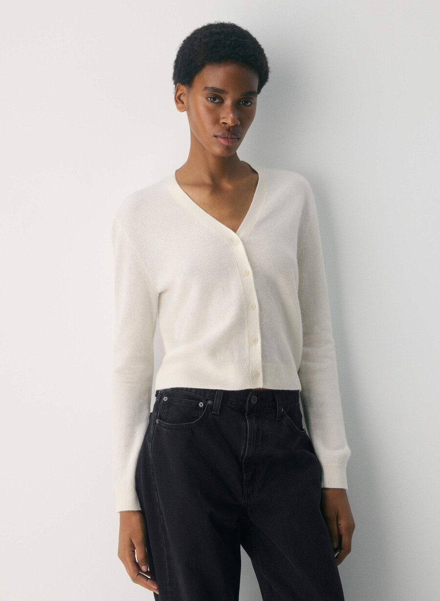 cardigan con scollo a v in cashmere nudo betulla chiara
