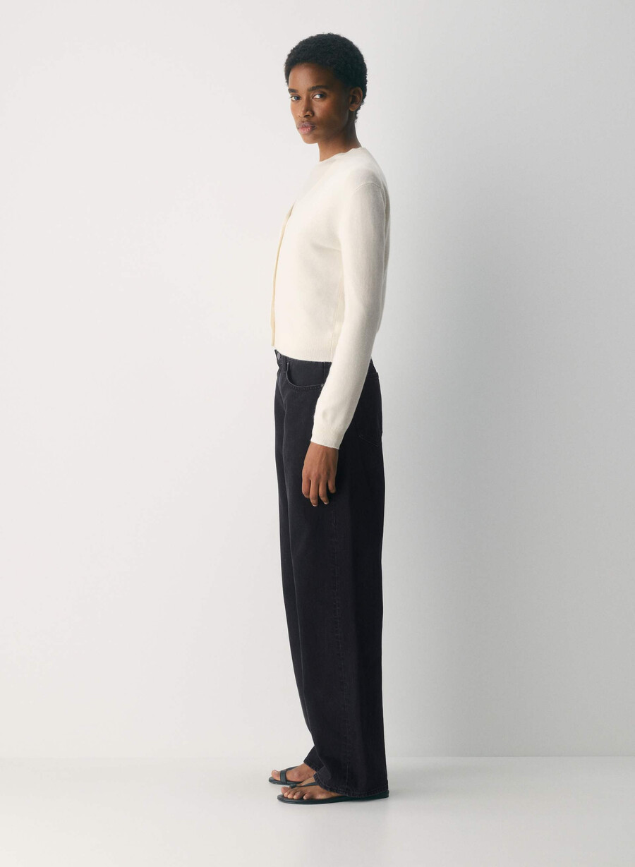 cardigan con scollo a v in cashmere nudo betulla chiara