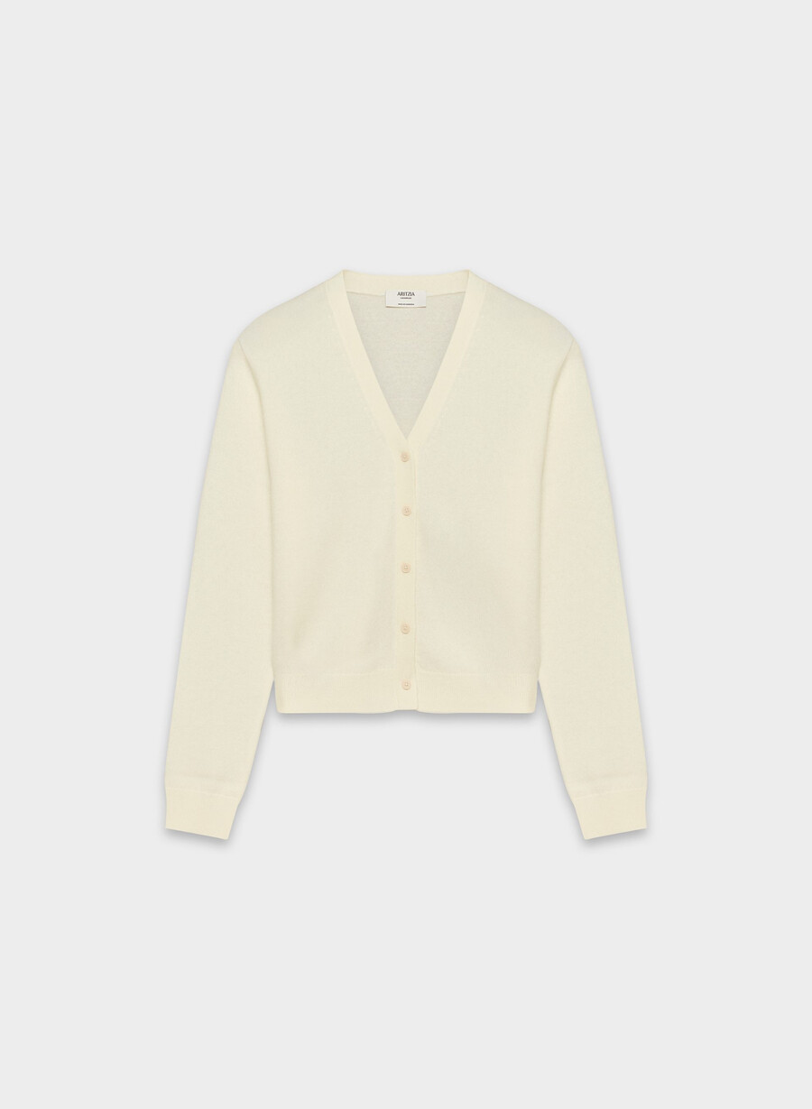 cardigan con scollo a v in cashmere nudo betulla chiara