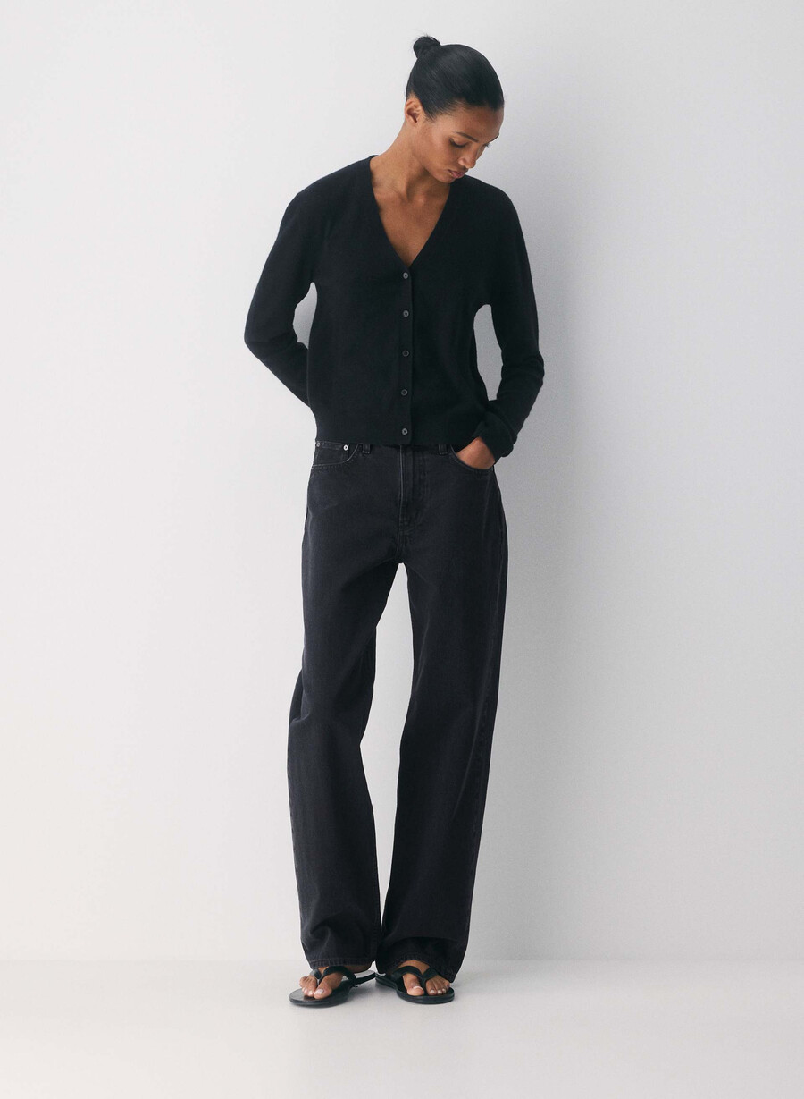 cardigan con scollo a v in cashmere nudo nero