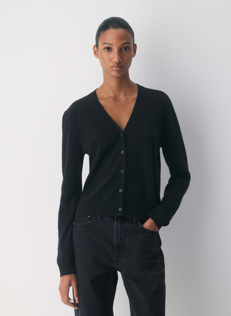 cardigan con scollo a v in cashmere nudo nero