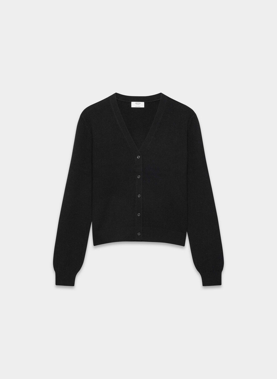 cardigan con scollo a v in cashmere nudo nero