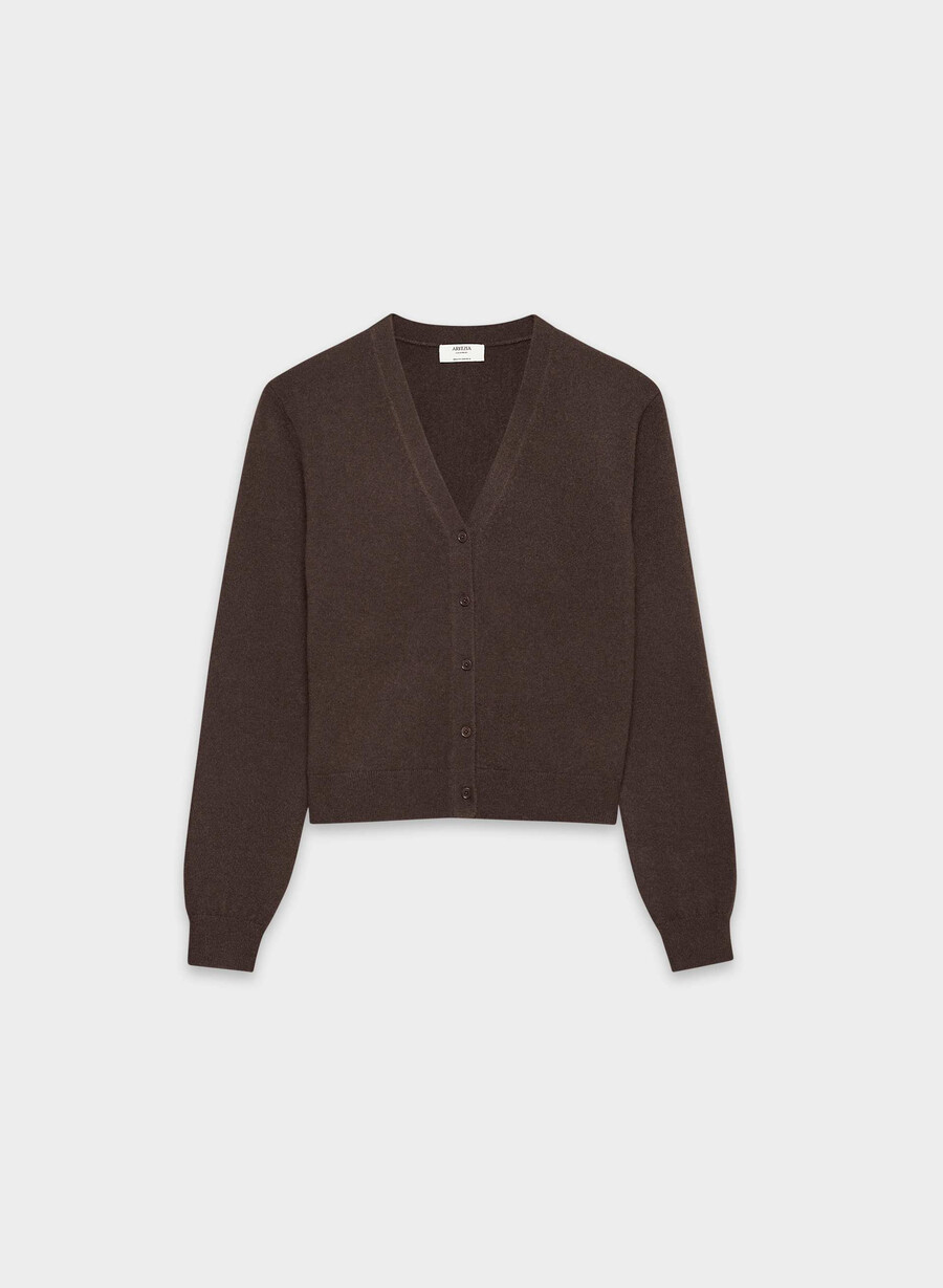 cardigan con scollo a v in cashmere bare marrone mocha intenso