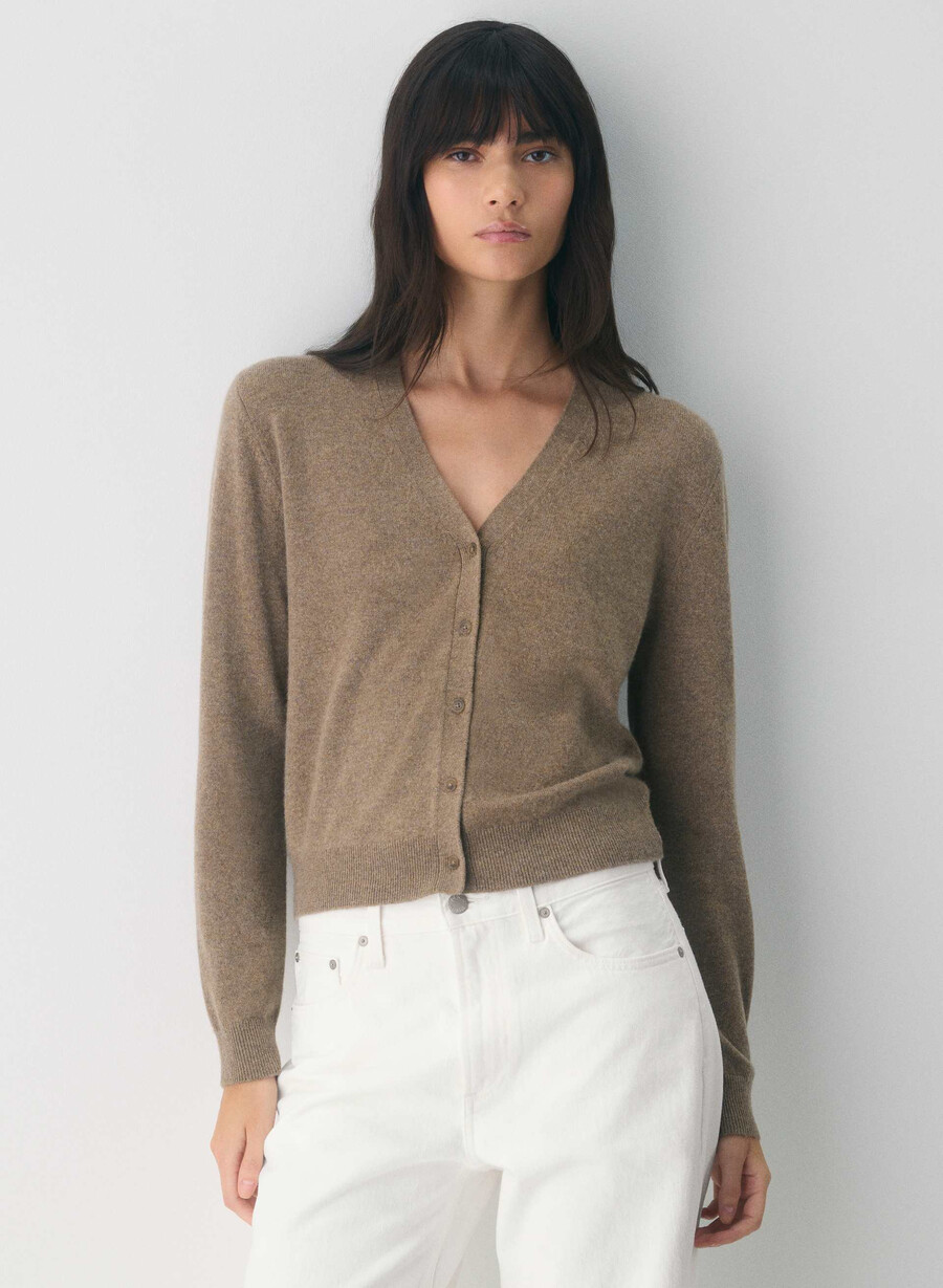 cardigan con scollo a v in cashmere bare marrone mocha intenso