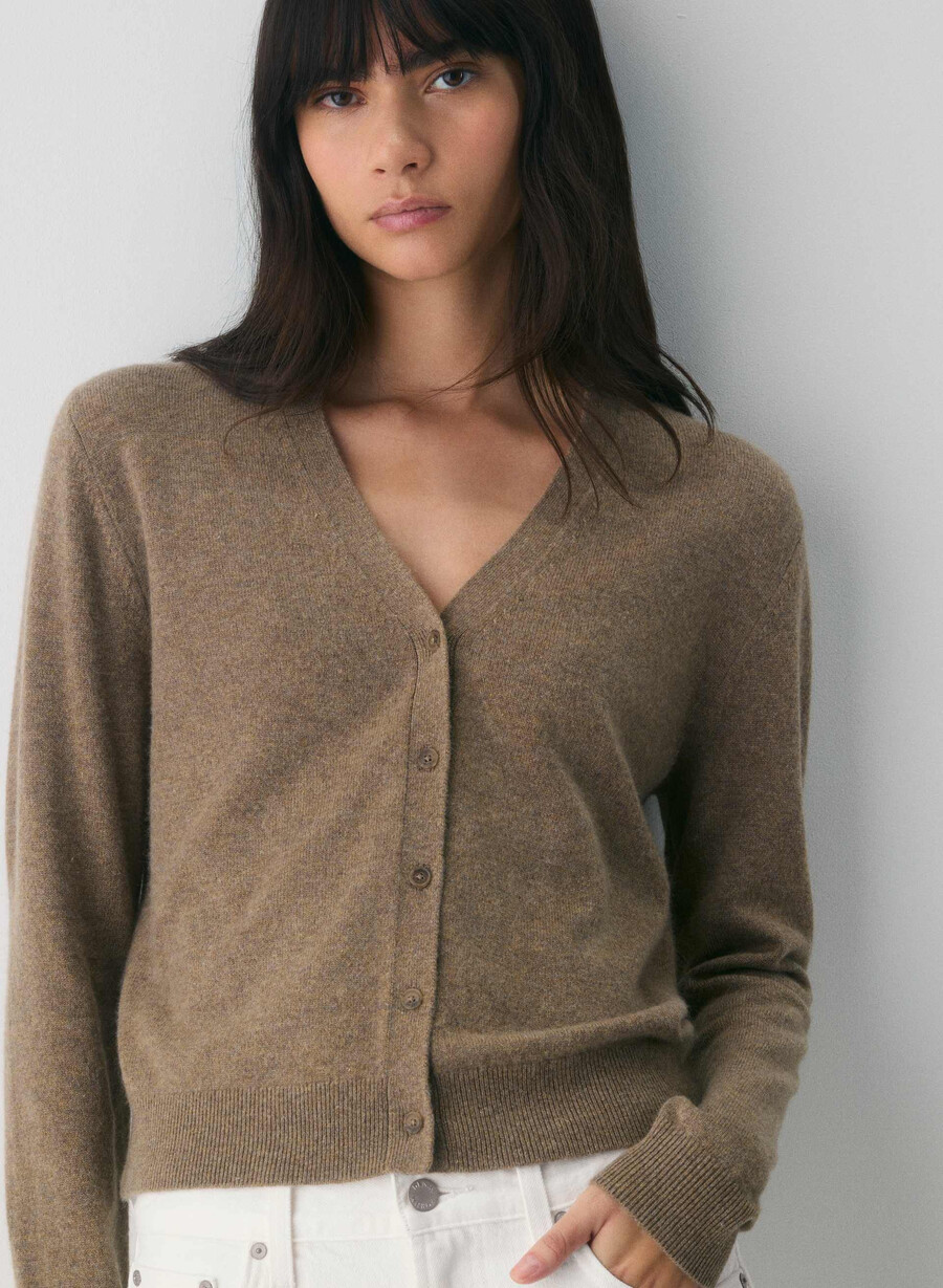 cardigan con scollo a v in cashmere bare marrone mocha intenso