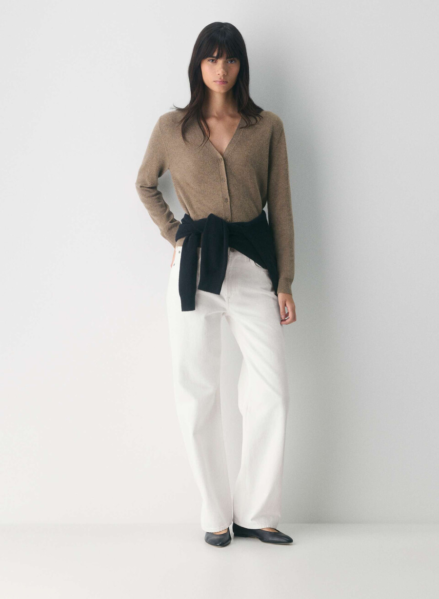 cardigan con scollo a v in cashmere nudo heather folio brown