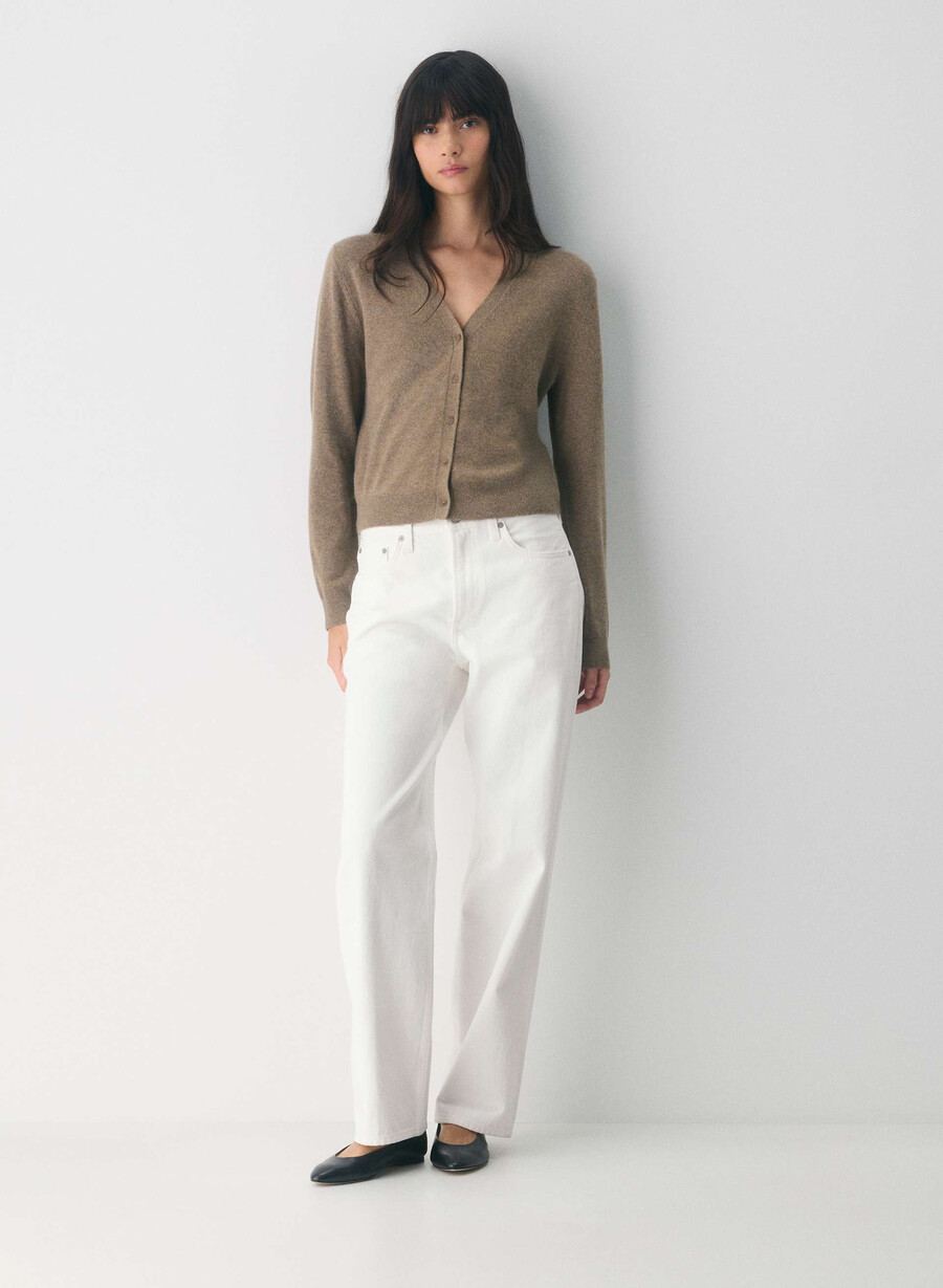 cardigan con scollo a v in cashmere nudo heather folio brown