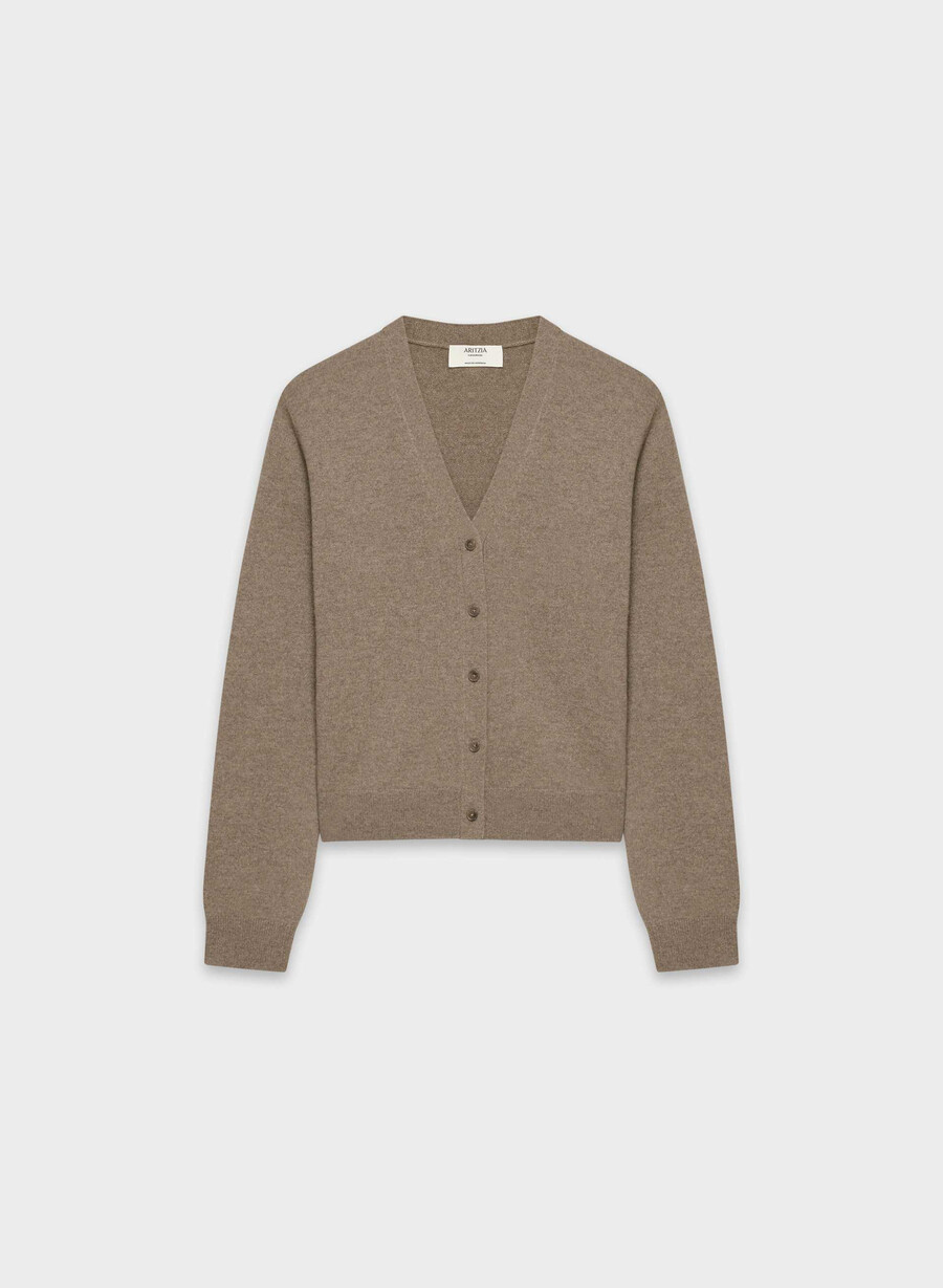 cardigan con scollo a v in cashmere nudo heather folio brown
