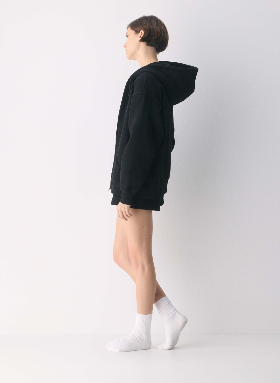 felpa con cappuccio e zip cozy sweatfleece boyfriend nera