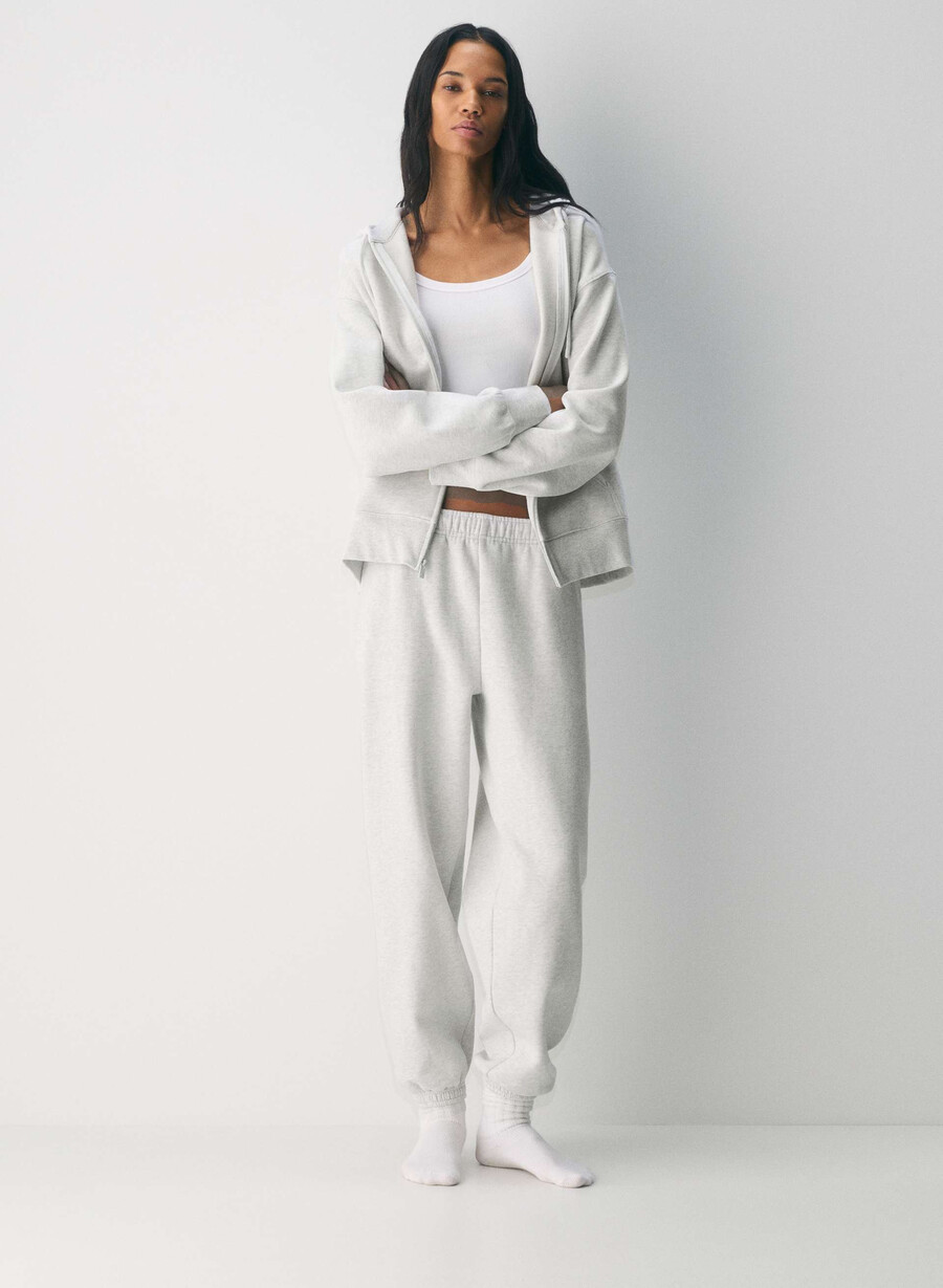 felpa con cappuccio e zip cozy sweatfleece boyfriend heather cloud white
