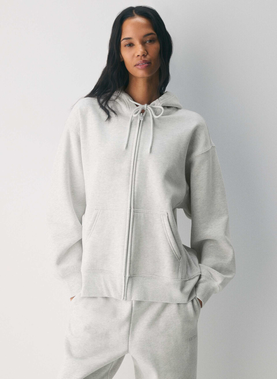 felpa con cappuccio e zip cozy sweatfleece boyfriend heather cloud white