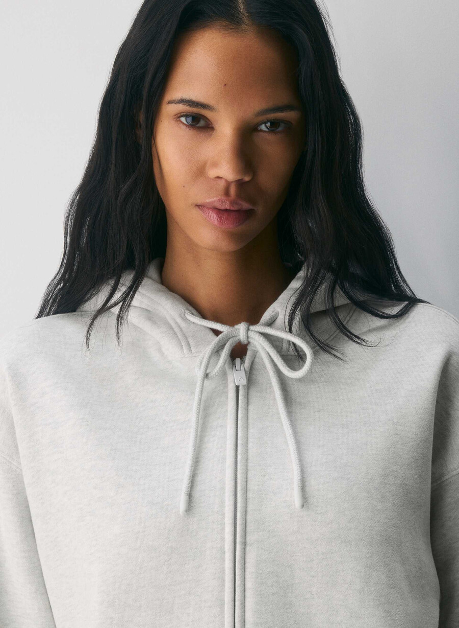 felpa con cappuccio e zip cozy sweatfleece boyfriend heather cloud white