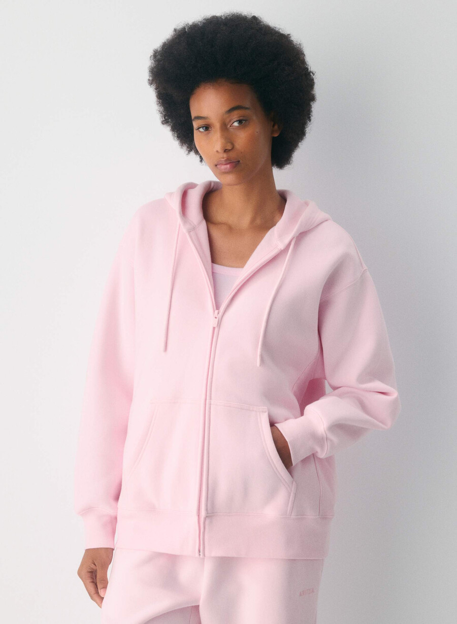 felpa con cappuccio e zip in pile accogliente villa pink
