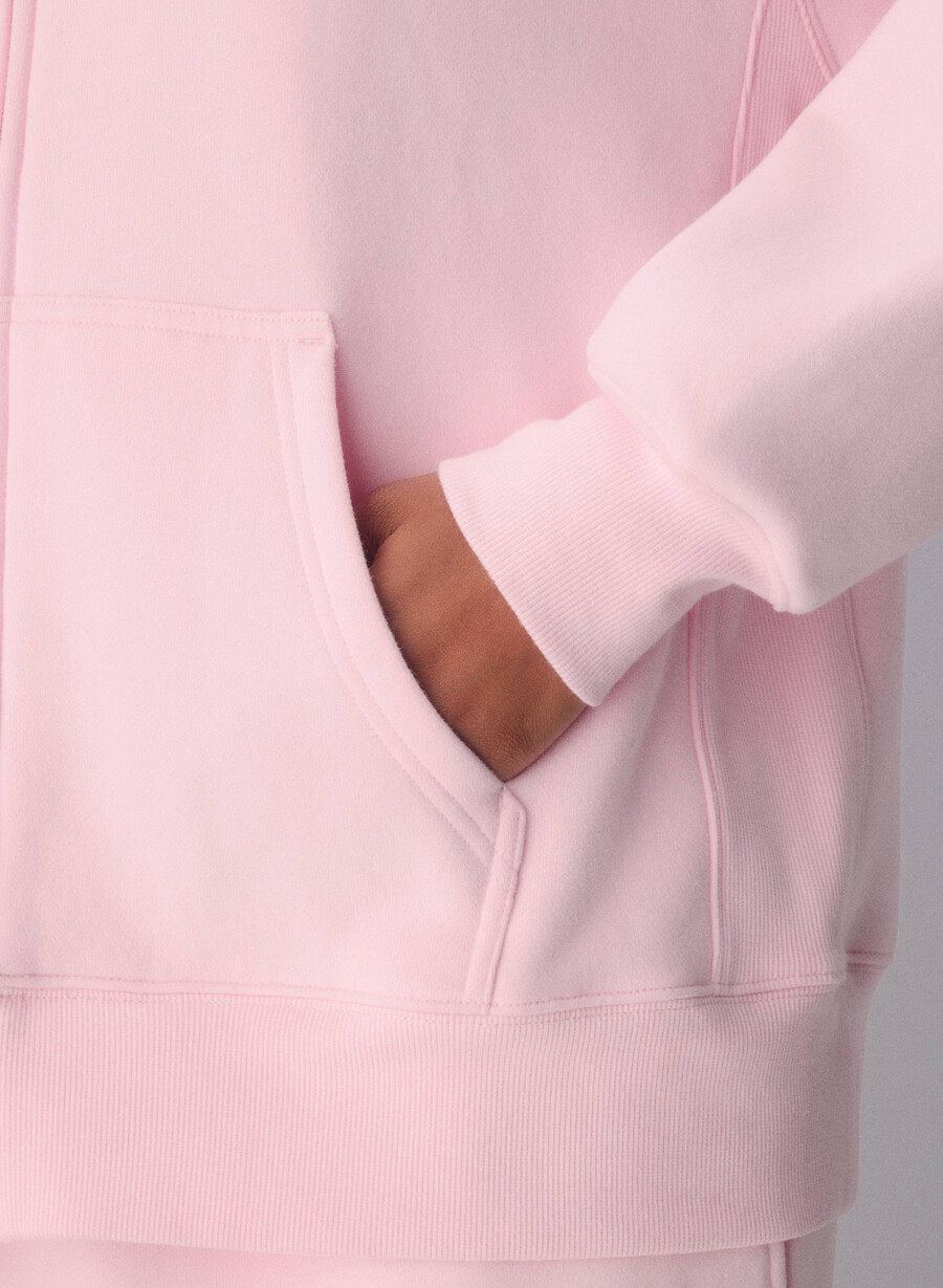 felpa con cappuccio e zip in pile accogliente villa pink