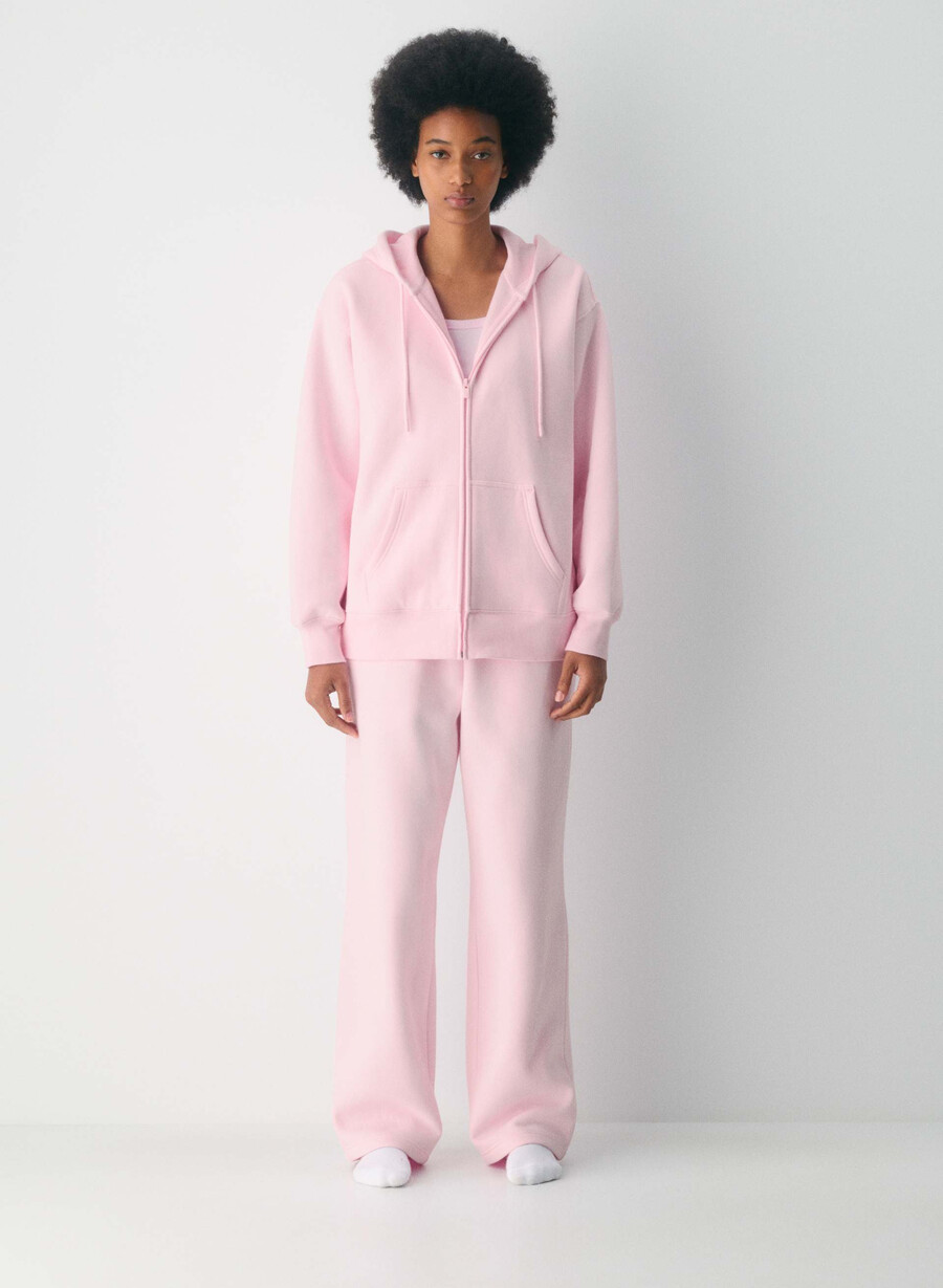 felpa con cappuccio e zip in pile accogliente villa pink