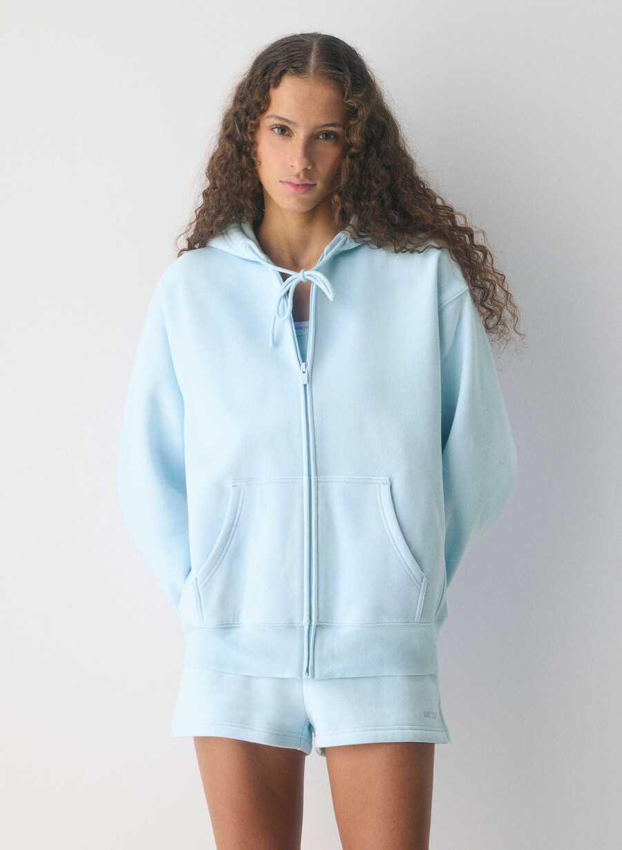 felpa con cappuccio e zip boyfriend in pile accogliente villa blue