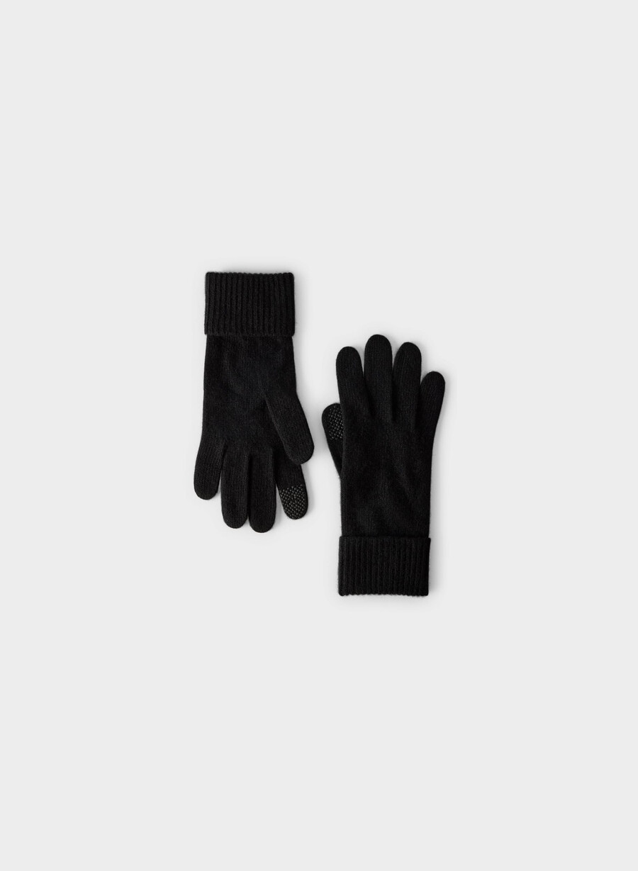 guanti tecnici con polsini in cashmere nero