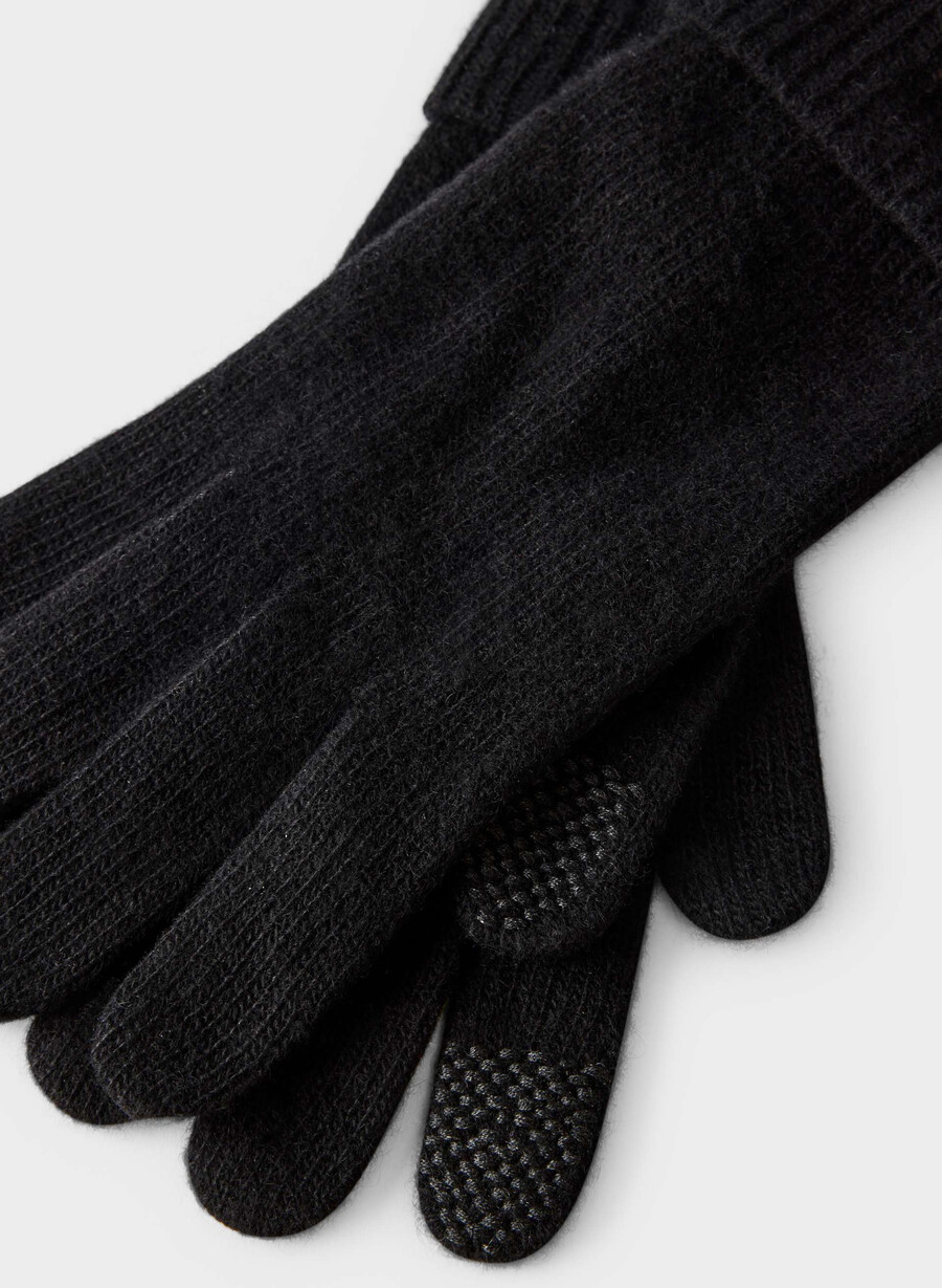 guanti tecnici con polsini in cashmere nero