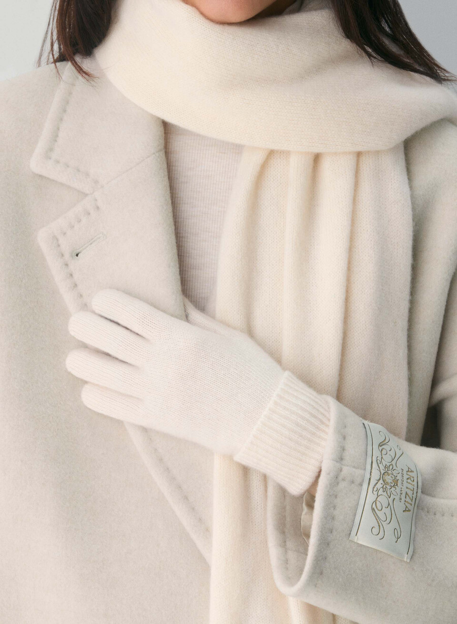 guanti tecnici con polsini in cashmere whisper white