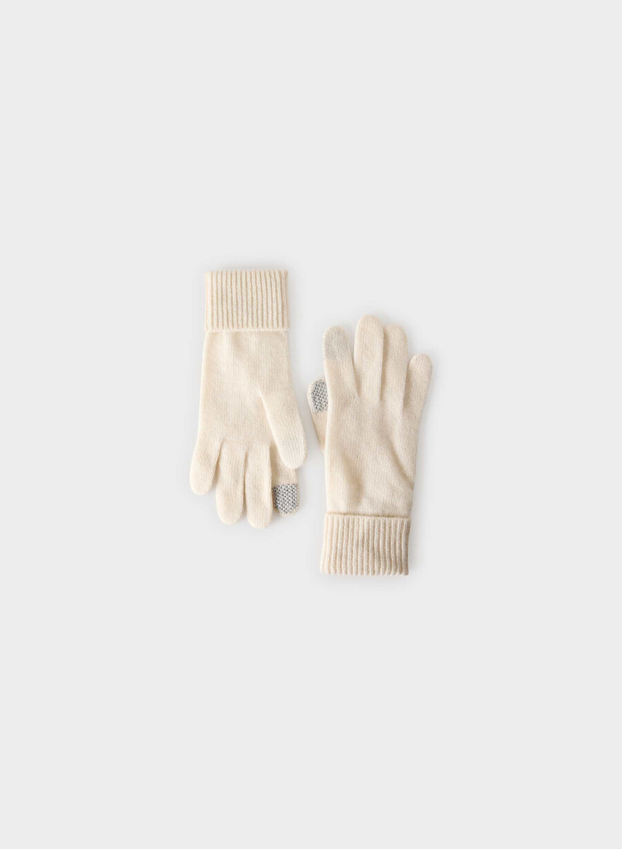guanti tecnici con polsini in cashmere whisper white