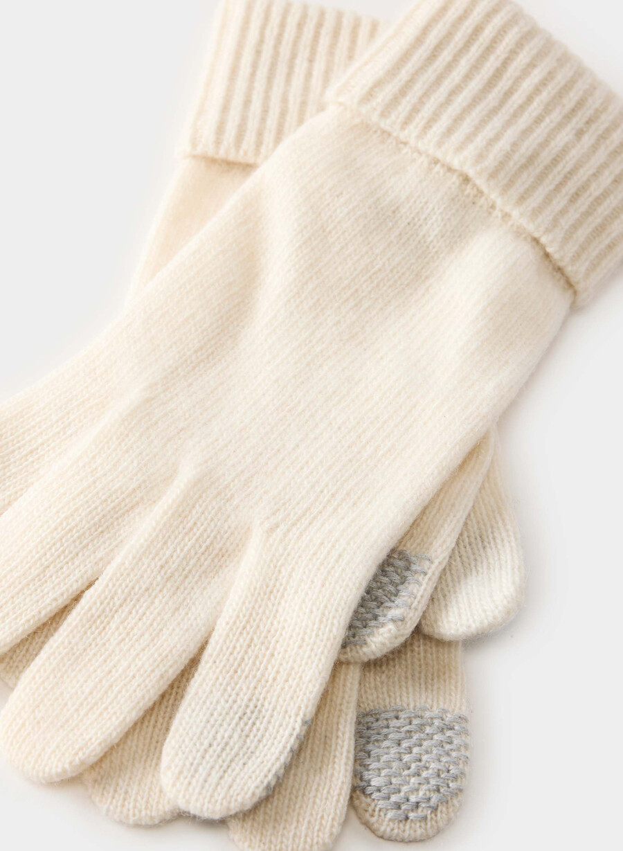 guanti tecnici con polsini in cashmere whisper white