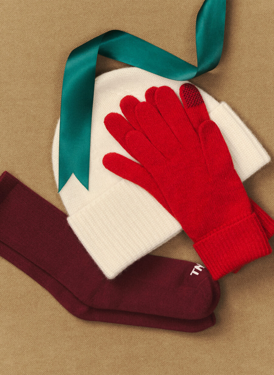 guanti tecnici con polsini in cashmere rosso lampeggiante