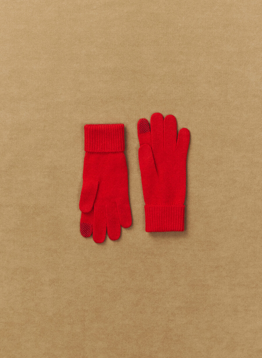 guanti tecnici con polsini in cashmere rosso lampeggiante