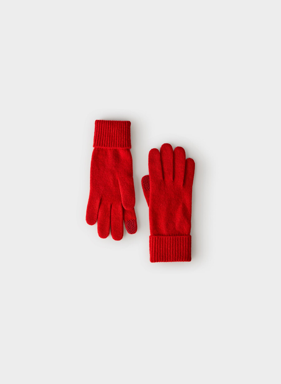 guanti tecnici con polsini in cashmere rosso lampeggiante