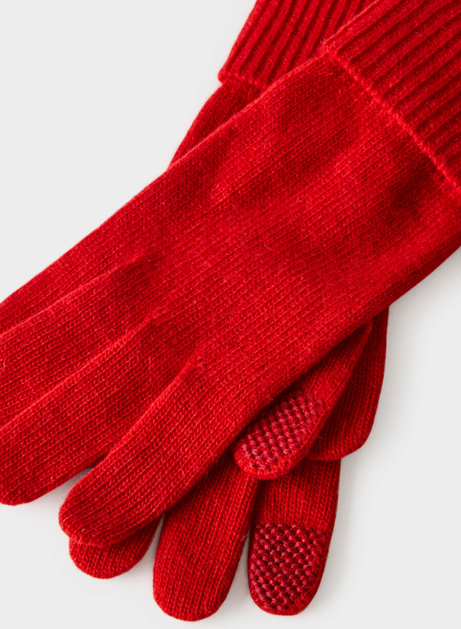 guanti tecnici con polsini in cashmere rosso lampeggiante