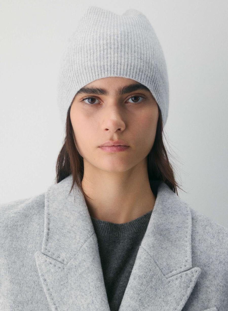 berretto morbido a coste in cashmere heather chrome