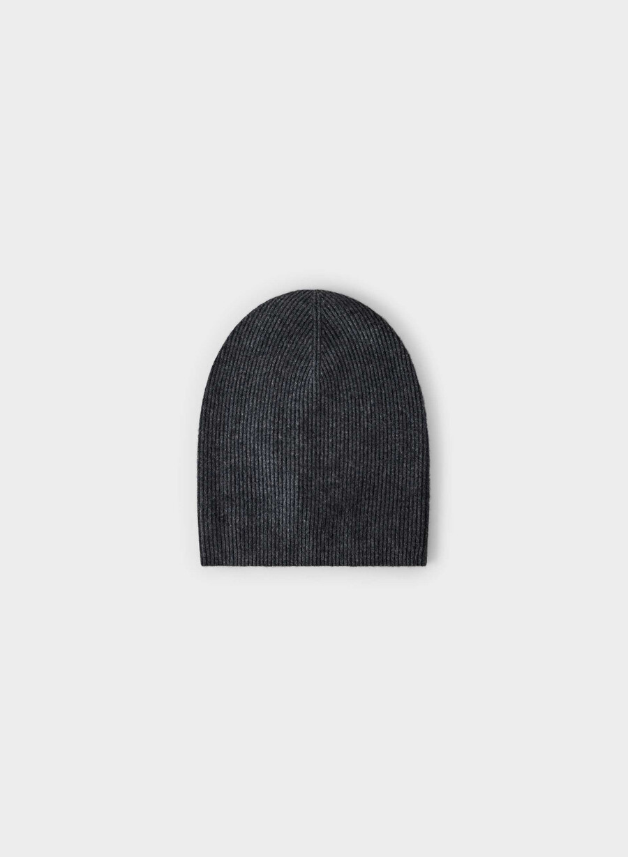 berretto morbido in cashmere a coste heather charcoal