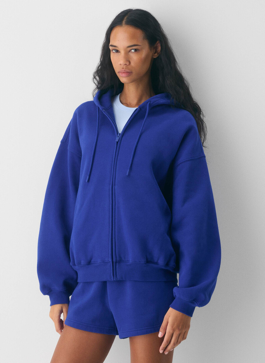 felpa con cappuccio e zip gigante cozy sweatfleece ablaze blue