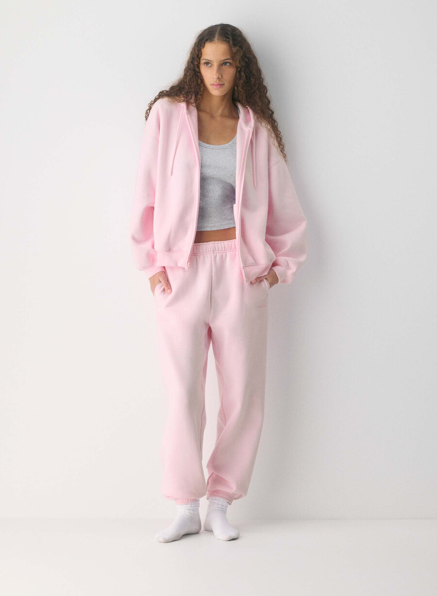 felpa con cappuccio e zip gigante cozy sweatfleece villa pink